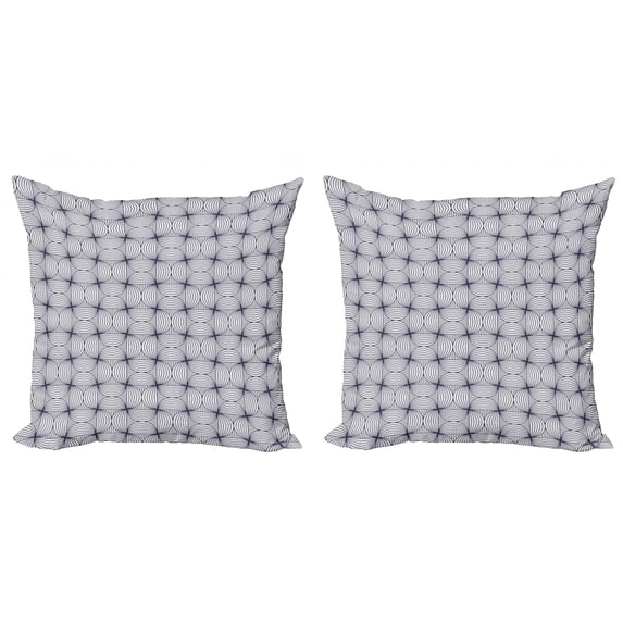 Ambesonne Abstract Throw Pillow Cover 2 Pack, Stripes and Half Circles, 24", Dark Night Blue White