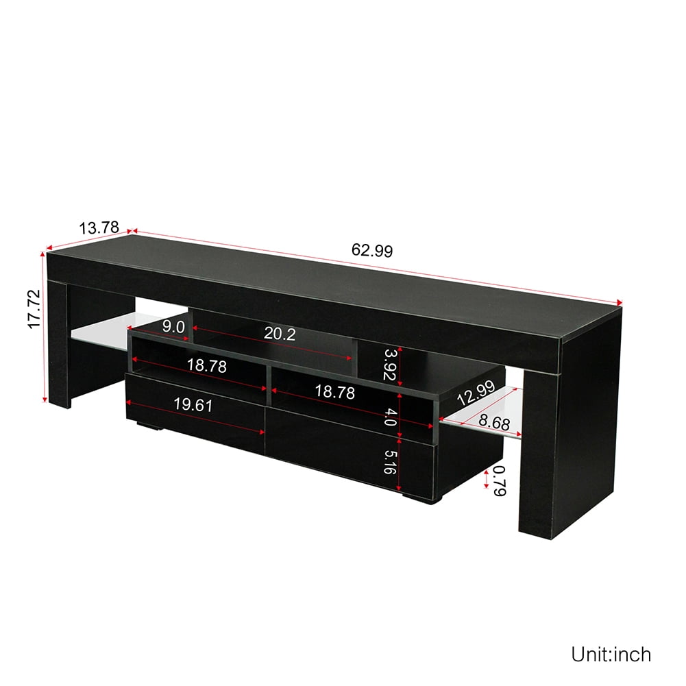Kadyn TV Stand Cabinet, Modern TV Console with 2 Drawers & 2 Open Shelves, 20-color RGB LED lights with Remote, Particle Board Corner TV Console Table for Living Room, Black