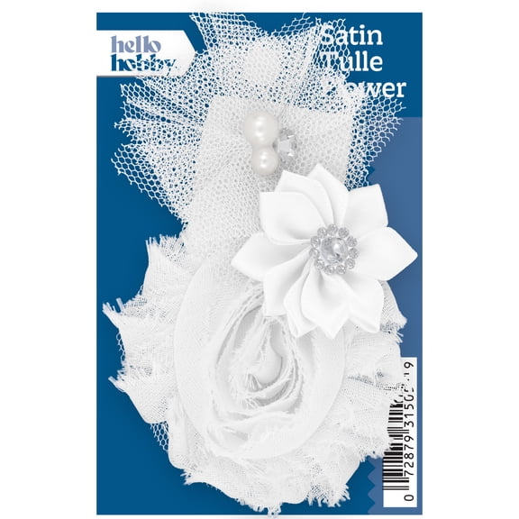 Hello Hobby Accessory Satin Flower with Tulle, White, 1 piece