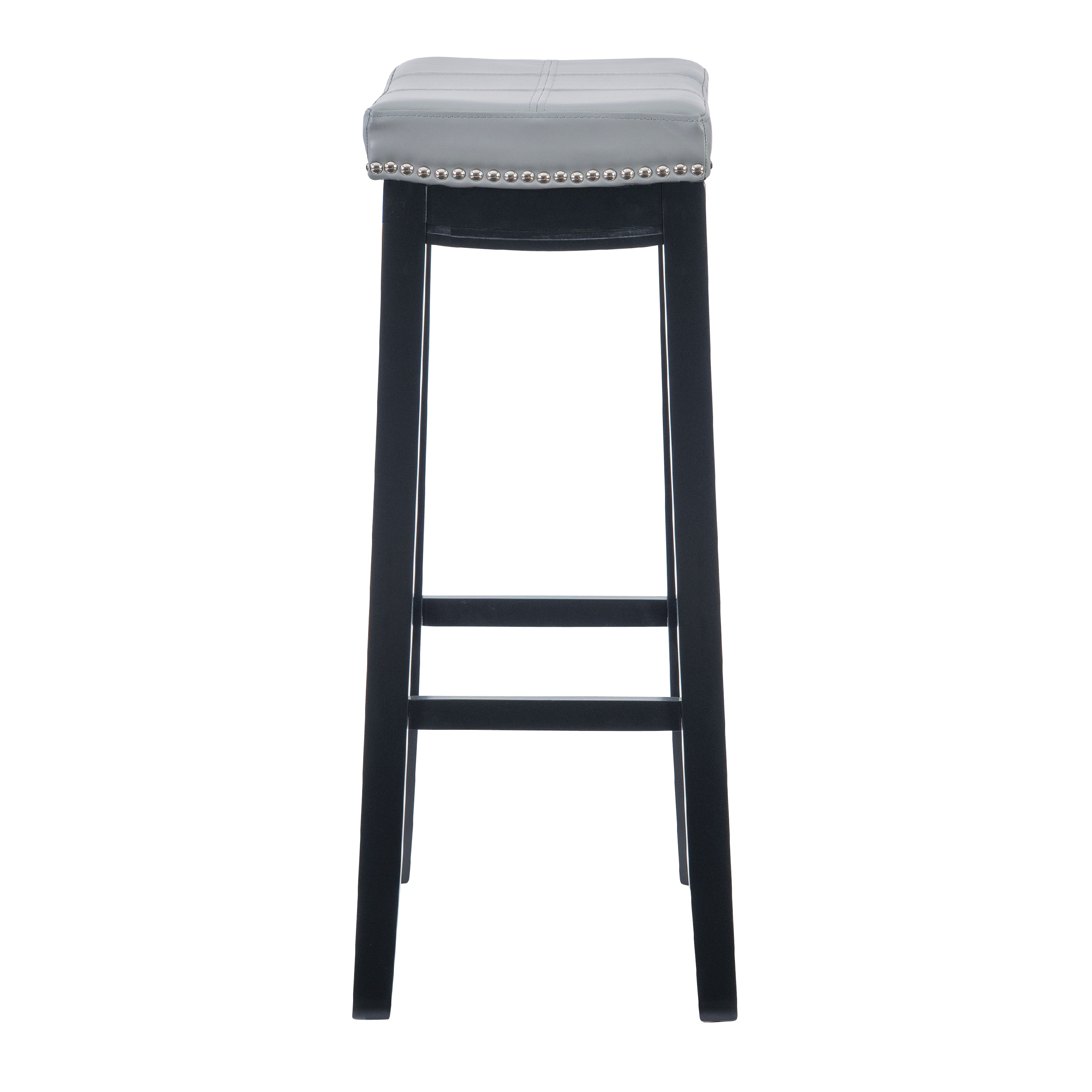 Linon Claridge 32" Backless Indoor Wood Bar Stool, Black/Gray Faux Leather, 1 Stool
