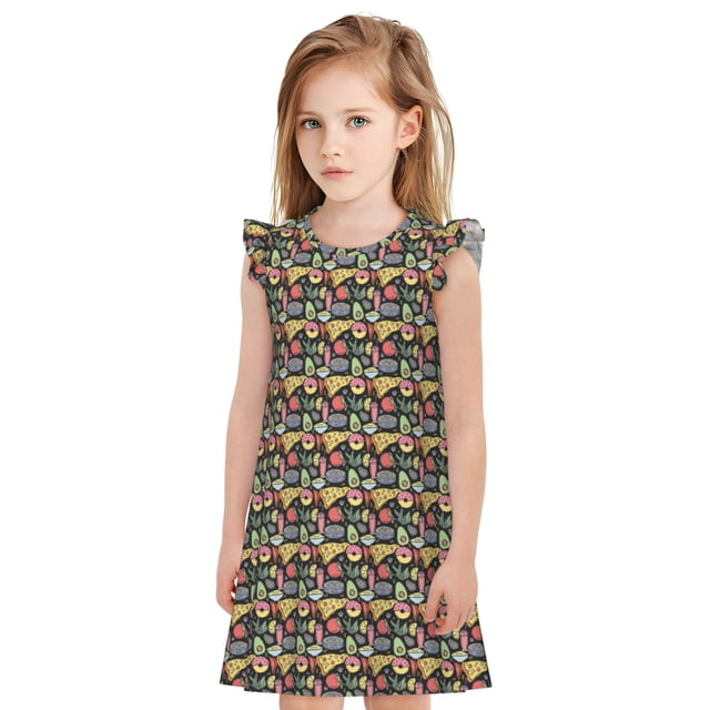 Balery Doodle Food Camisón de princesa para niñas, pijama de algodón con mangas abullonadas, suave y bonito.-Medium