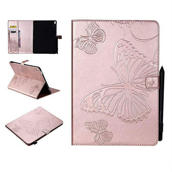 iPad Pro 10.5" case, Allytech Embossed with Butterfly Series AUTO WAKE/SLEEP Folio Stand Wallet Case with Cards/Cash Holder for Apple iPad Pro 10.5" Inch 2017 Release Tablet, Rosegold