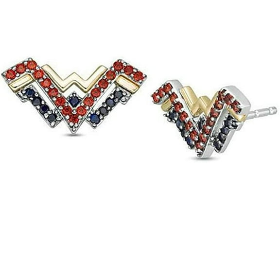 0.50 Ct Round Cut Lab-Created Sapphire & Garnet Wonder Woman Stud Earrings In 14k Two Tone Gold Finish