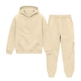 thumbnail image 4 of GiLiling Hoodie Sweatsuit Set for Boys Girls 2 Piece Hooded Sweatshirt Jogger Sweatpants Tracksuit Kids Athletic Solid Outfits (Beige, 9-10 Years), 4 of 8