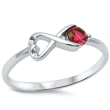 Heart Shape Infinity w/ Simulated Ruby .925 Sterling Silver Ring sizes