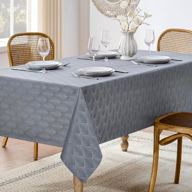 Waterproof Arrow Design Damask Table Cloth for 8ft Rectangle Table, Easy to Clean Wrinkle-Free Outdoor Tablecloth for Wedding, Party and Camping(Oblong, 60 x 120 Inch (10-12 Seats), Grey)
