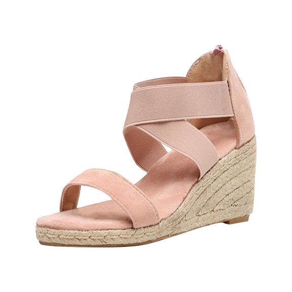 Clearance VerPetridure Women's Sandals Summer Casual Shoes Color Soft Belt Leopard Weave Slope Heel Zipper Sandals