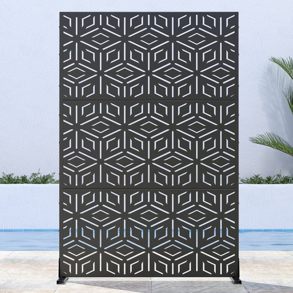72"x47" Outdoor Privacy Screen with Stand Ernest Metal Balcony Decorative Screen,Black
