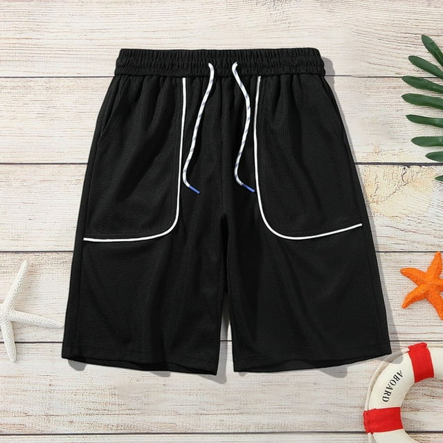 pstuiky Pantalones cortos casuales para hombre, Pantalones cortos casuales y modernos de verano para hombre con cintura elástica y cordón de color sólido Pantalones cortos de entrenamiento