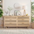 thumbnail image 1 of Multi Purpose 6-Drawers Modern Natural Rattan Drawer Storage Cabinet with Ample Storage Space for Bedroom and Living Room (59.06" Natural), 1 of 9