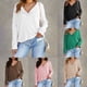 thumbnail image 4 of Women Button V Neck Long Sleeve Pullover T Shirt Solid Casual Loose Blouse Tops, 4 of 8