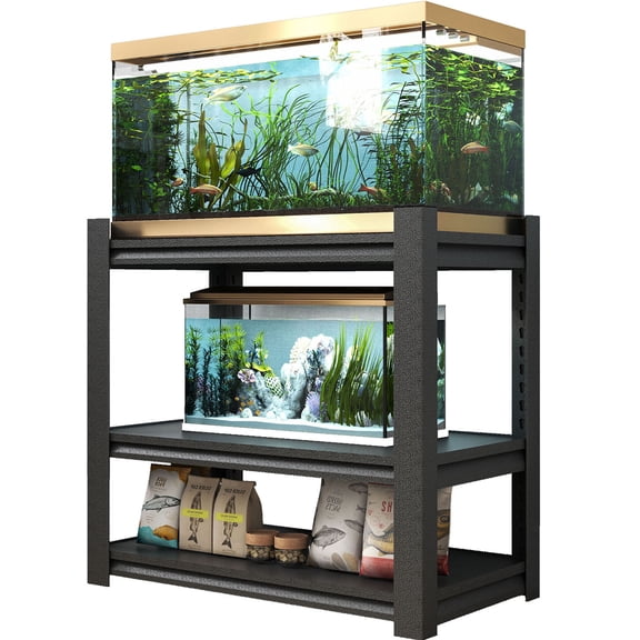 S-HOME Heavy Duty Metal Fish Tank Stand for 20-30 Gallon Aquariums, Adjustable 3-Tier Stand with Protect Pads, Modern Design for Home Office, Black