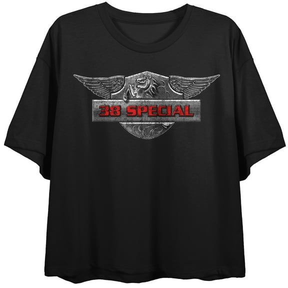 38 Special Band Logo Crew Neck Short Sleeve Women's Black Crop Top-Medium