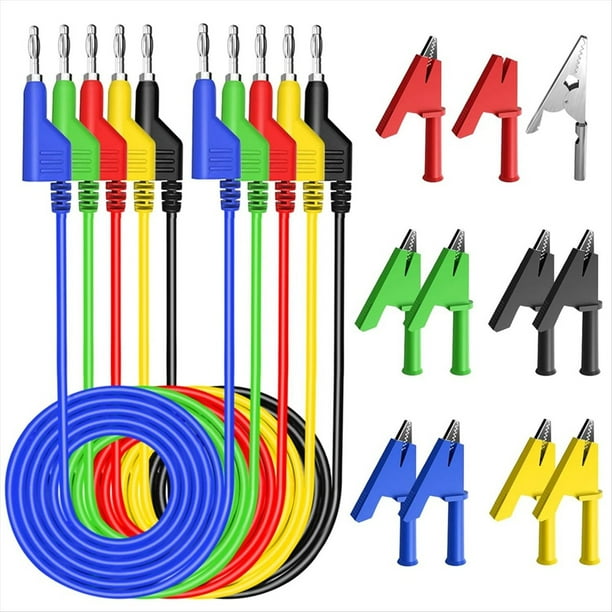 Cable Flexible Apilable de Tipo Banana A Banana de 4 Mm, Cables de Prueba Eléctricos con 10 Pinzas de Cocodrilo Protectoras de Cobre