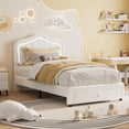 thumbnail image 2 of Eastvita Twin Upholstered Bed Frame with Storage Drawer Smart LED Headboard/Twin Size Platform Bed/Wooden Slats Support/No Box Spring Needed/Easy Assembly (White), 2 of 6