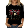 thumbnail image 2 of Feancey Women's Christmas T Shirt Wine Glass Print Plus Size Tops Dressy Casual 3/4 Sleeve Round Neck Blouse Holiday Funny Gifts Black 3XL, 2 of 5
