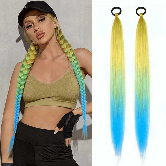 Peluca con extensión de coleta y lazo, coleta de color para mujer, accesorios para cabello oscuro para festivales, Halloween y fiestas. Horquilla de 26 pulgadas.