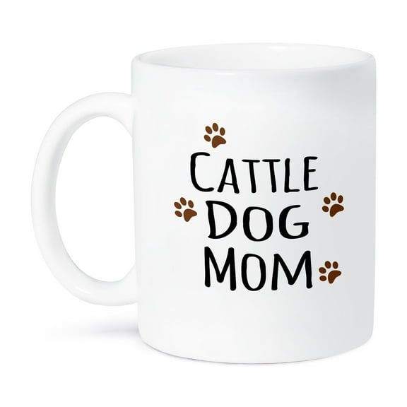 3dRose, Cattle Dog Mom - Doggie by breed - brown muddy paw prints - doggy mama love - dog lovers pet owner, 11oz Mug
