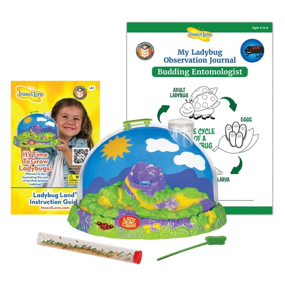 Insect Lore Live Ladybug Growing Kit - Ladybug Land Habitat with 10-15 Live Pink Spotted Ladybug Larvae - Raise, Observe and Release Ladybugs