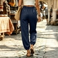 thumbnail image 6 of Women's Loose Cuffed Long Pants Baeitkot Women's Fashion Casual Solid Color Elastic Waist Pocket Loose Cuffed Long Pants Navy XXL, 6 of 8