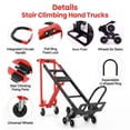 thumbnail image 3 of Veeboto 3-IN-1 Heavy Duty Aluminum Stair Climbing Dolly, 1000LBS Capacity Industrial Convertible Folding Hand Truck Dolly Cart with Solid Wheels for Office/Moving/Travel Red, 3 of 7