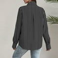thumbnail image 5 of Womens Striped Lapel Collar Tops Lantern Long Sleeve Shirts Fall Loose Fit Casual Trendy Comfy Dressy Work Blouses S-2XL, 5 of 5