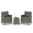 thumbnail image 2 of Costway 3 PCS Patio Wicker Rocking Set with Tempered Glass Table & Soft Cushions Outdoor Gray, 2 of 10