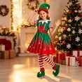 thumbnail image 4 of CUZIBR Kids Christmas Elf Costume Girl 4 PC Outfits Dresses And Socks Hat Shoes Set Long Sleeve Crew Neck Soft Photo Shoot Wear,Green,7-8 Years, 4 of 7
