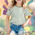thumbnail image 2 of PMVFHDE Garçon Carnaval Rayé T-Shirt Graphique à Manches Courtes Confortable Décontracté Chemise de Fête Colorée pour Enfants Vert Clair,160, 2 of 4