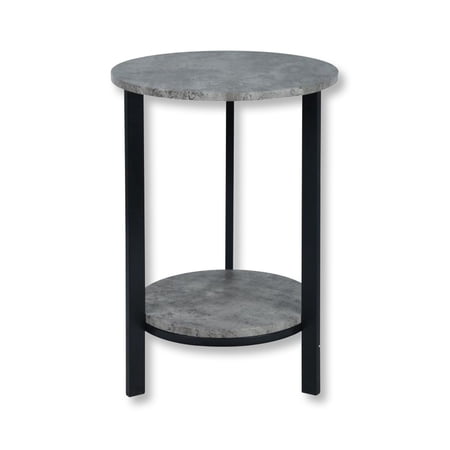 ITY International - 2 Tier Round Side Table, 15.75" x 31.5", Cement Gray