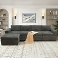 thumbnail image 2 of Aukfa 132" Oversized Sectional Sofa, 4 Seater Couch with Ottoman for Living Room, Microfiber, Gray, 2 of 10