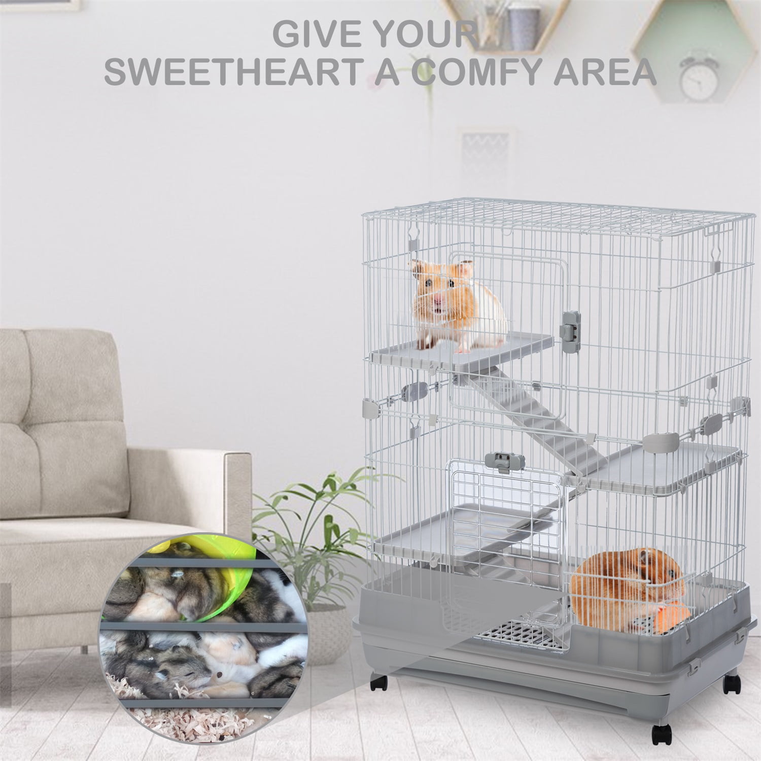 Pefilos 3-Tier Wire Cat Cage Playpen Kennel, 32" Collapsible Small Animal Metal Pet Cage with Lockable Casters Pull-out Tray for Rabbit Chinchilla Ferret Guinea Pig Squirrel Hedgehog, Gray Pefilos 3-Tier Wire Cat Cage Playpen Kennel, 32" Collapsible Small Animal Metal Pet Cage with Lockable Casters Pull-out Tray for Rabbit Chinchilla Ferret Guinea Pig Squirrel Hedgehog, Gray