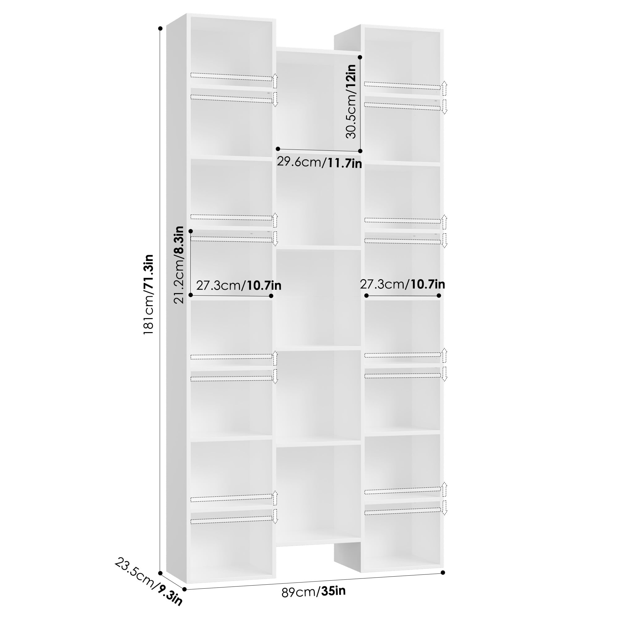 Homfa 21-Cube Bookcase, 71’’ Tall Wooden Bookshelves with Adjustable Shelves, Triple Wide CD Display Storage Organizer Shelf for Home Office, White
