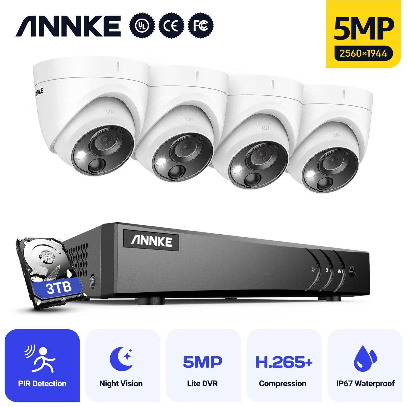 ANNKE ANNKE H.265+8CH 8MP 4K DVR 8x 5MP Cameras Security Outdoor System Video IP67 2TB 