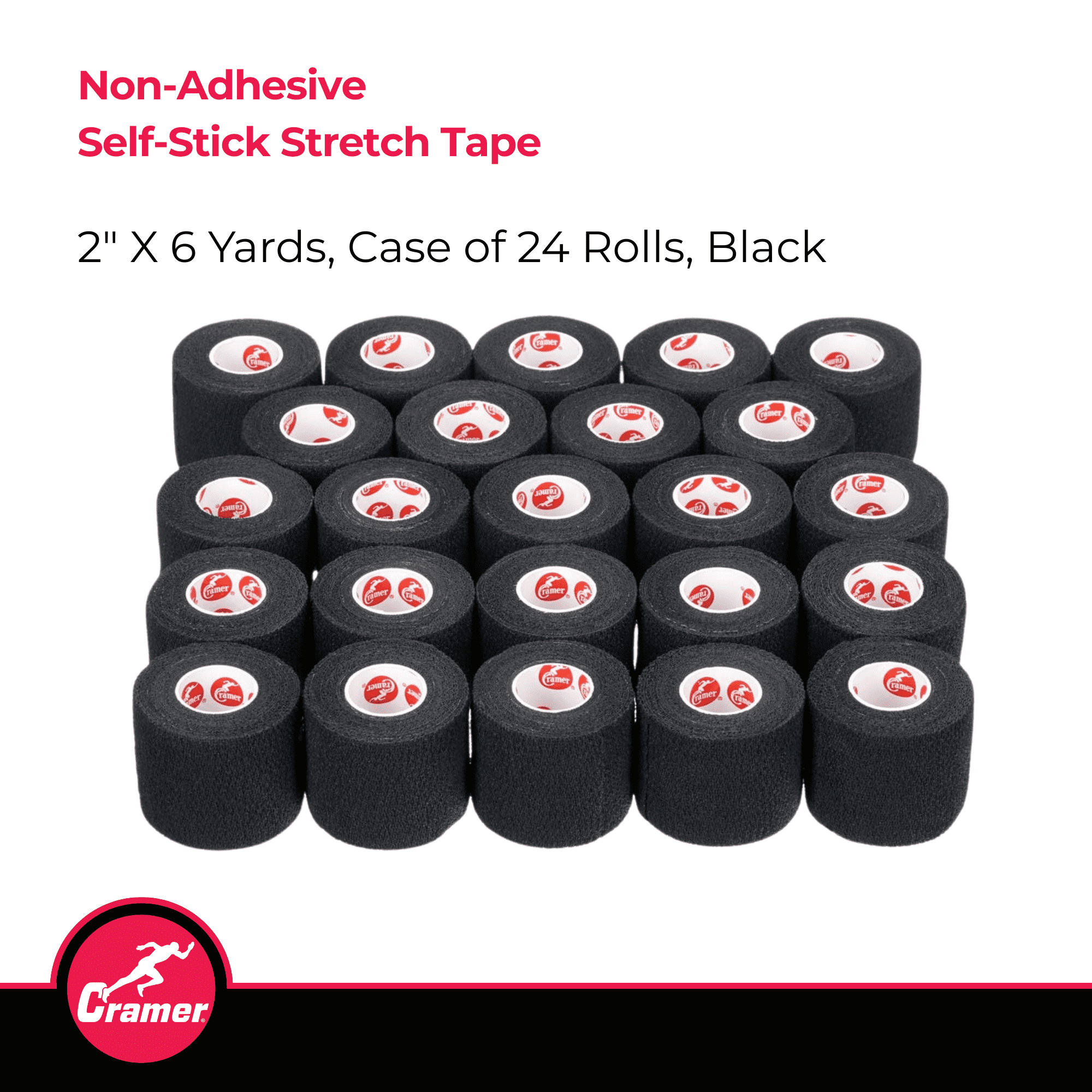 Cramer Eco-Flex Multi-Purpose Sport Tape - Stretch Tape and Easy Tear, Black, 24 Rolls