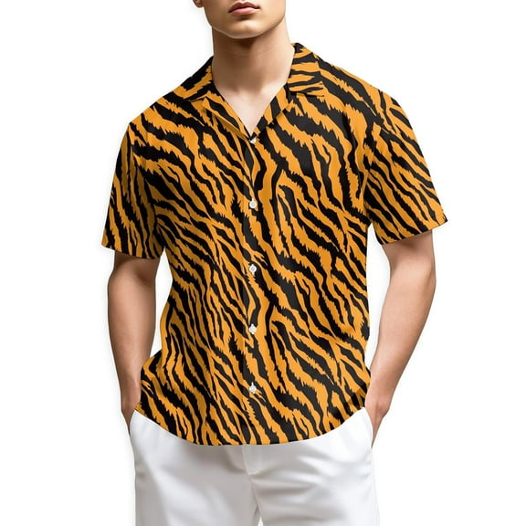 Netecom Tiger Skin Hawaiian Shirt for Men, Button Down Summer Beach Short Sleeve, Sizes S-5XL