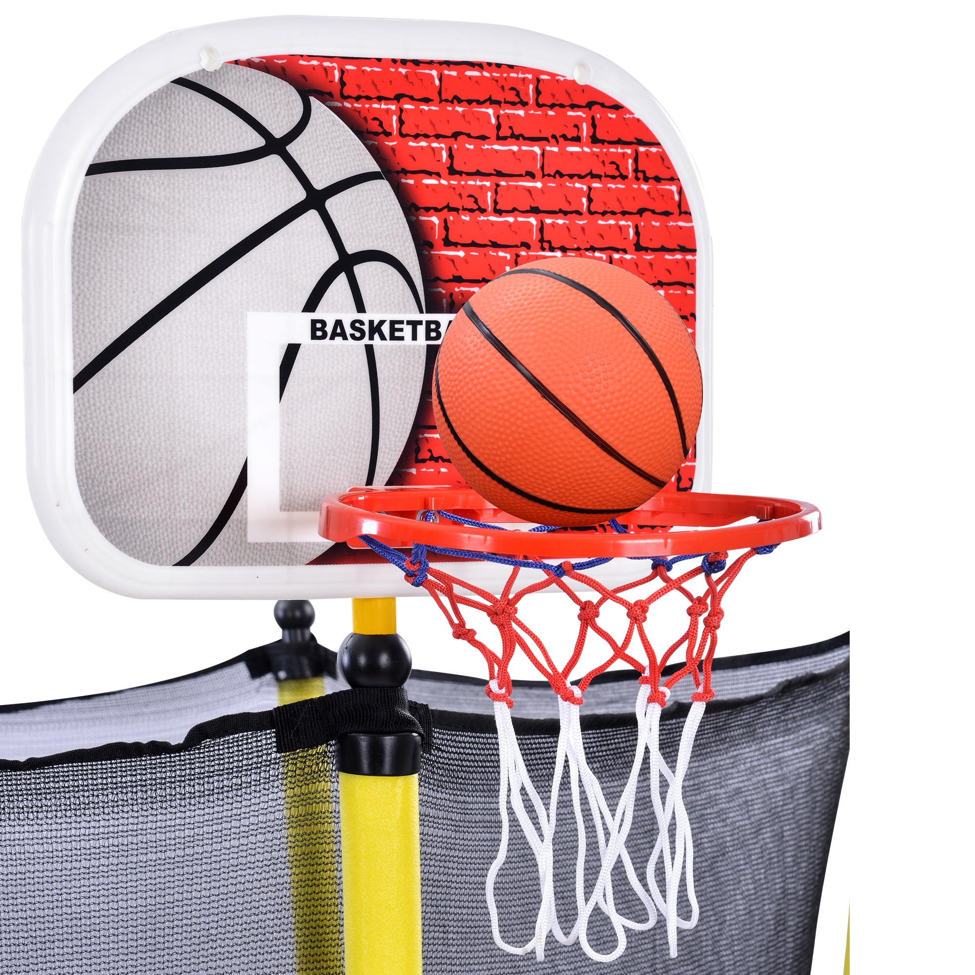 Seizeen 5.5' Trampoline for Kids, 2-IN-1 Mini Toddler Trampoline with Enclosure, Basketball Hoop and Ball, Yellow