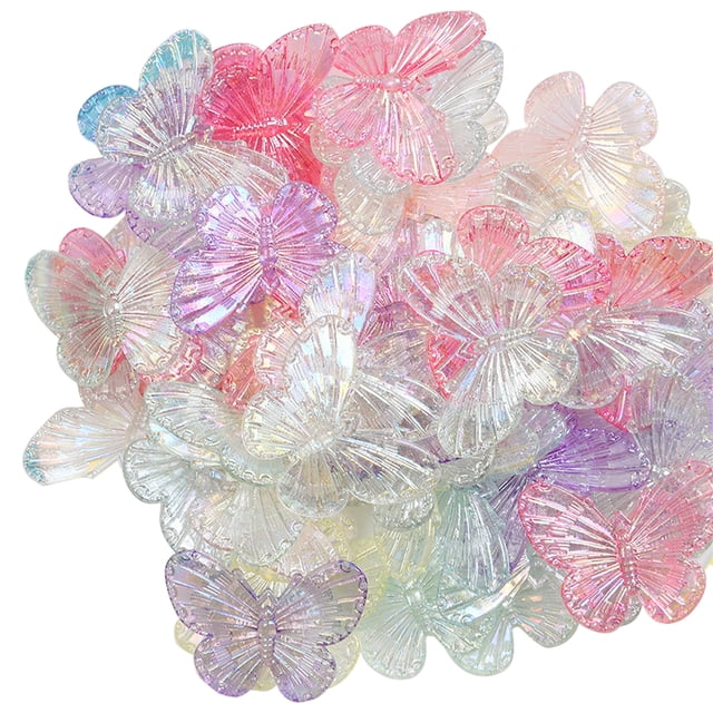 50 piezas de dijes de mariposa, artesanías de resina, suministros para hacer bricolaje, fundas para teléfonos celulares, pinzas para el cabello, colores mezclados, 3,2 x 4 cm