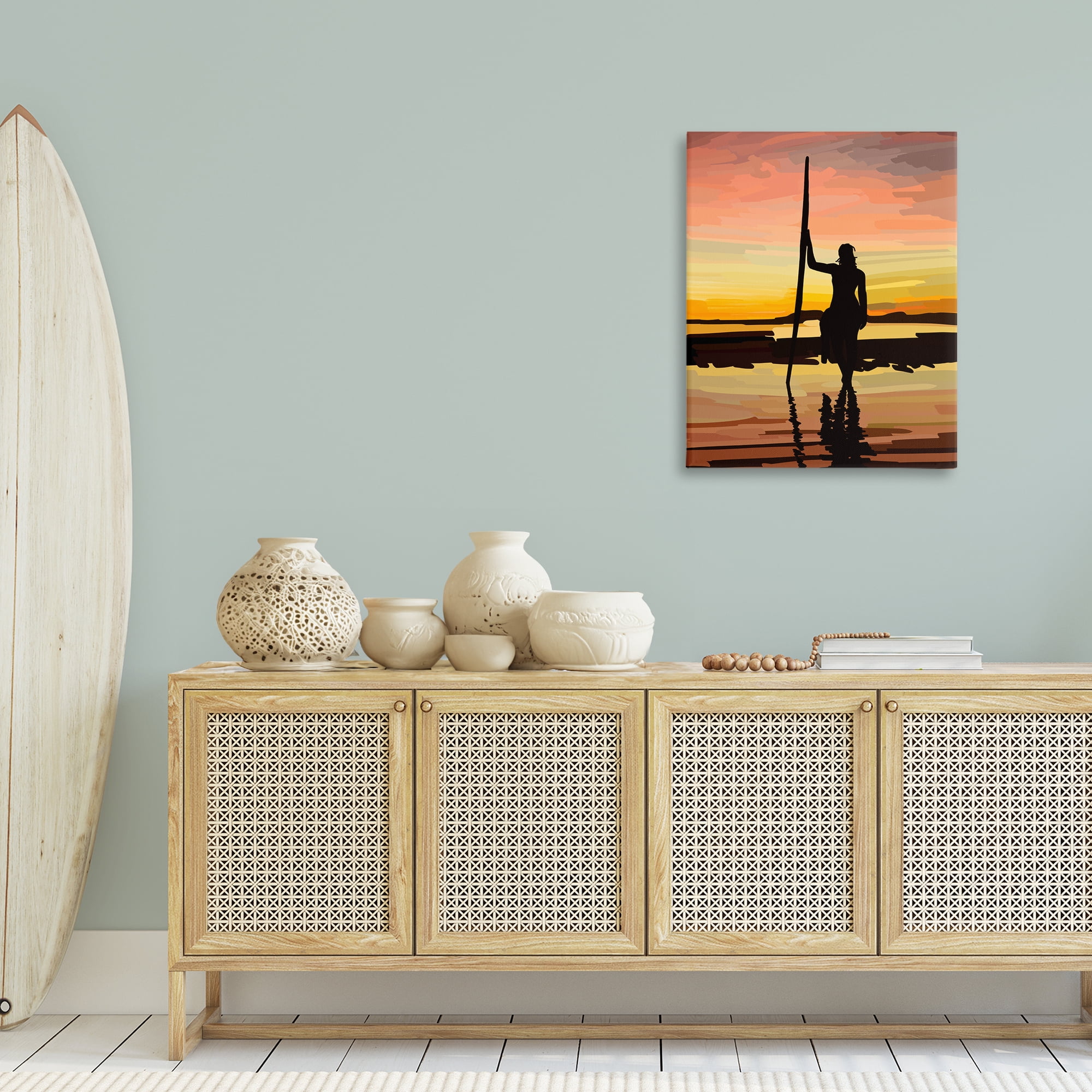 Stupell Industries Sunset Surfer Silhouette Nautical & Beach Painting Wrapped Canvas Art Print Wall Art, 24 x 30