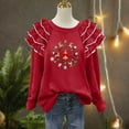 thumbnail image 5 of Christmas Trendy Sweatshirts for Women Ruffle Pleated Long Sleeve Oversized Crewneck Pullover Holiday Tops (S, Red 11), 5 of 7