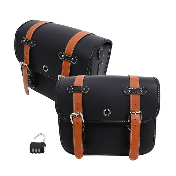 MOKKHNB Large Saddle Bags Motorcycles Black Pu Leather Weather Resistant 2Pcs Tool