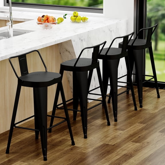 ALISH 26 Inch Bar Stools Set of 4,  Metal Barstools Farmhouse Bar Chairs with Large Seat for Kitchen Island (26 Inch, Black)