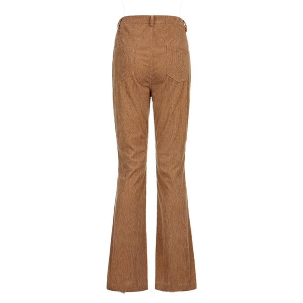 Douhoow ladies flared pants high waist solid color loose corduroy