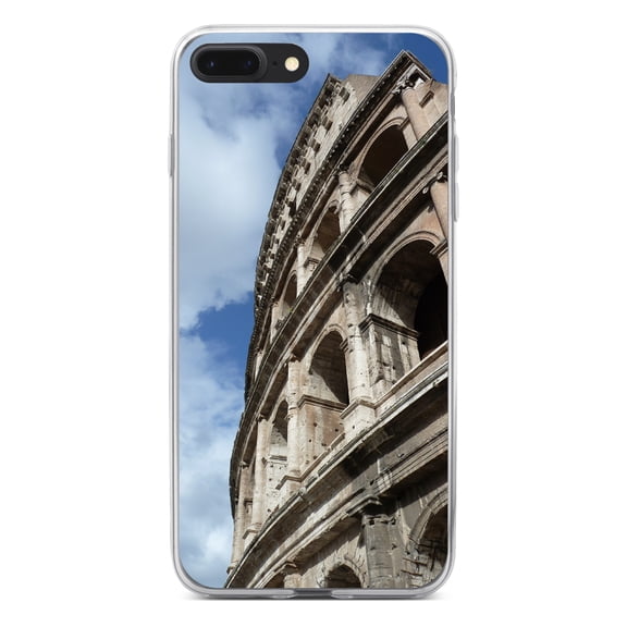 DistinctInk Clear Shockproof Hybrid Case for iPhone 7 PLUS / 8 PLUS (5.5" Screen) - TPU Bumper, Acrylic Back, Tempered Glass Screen Protector - Roman Colosseum Rome