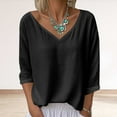 thumbnail image 7 of Kaemgyyd 3/4 Length Sleeve Linen Tops for Women Solid Color V Neck Beach Vaction Boho Shirt Summer Fall Fashion Clothing, 7 of 7