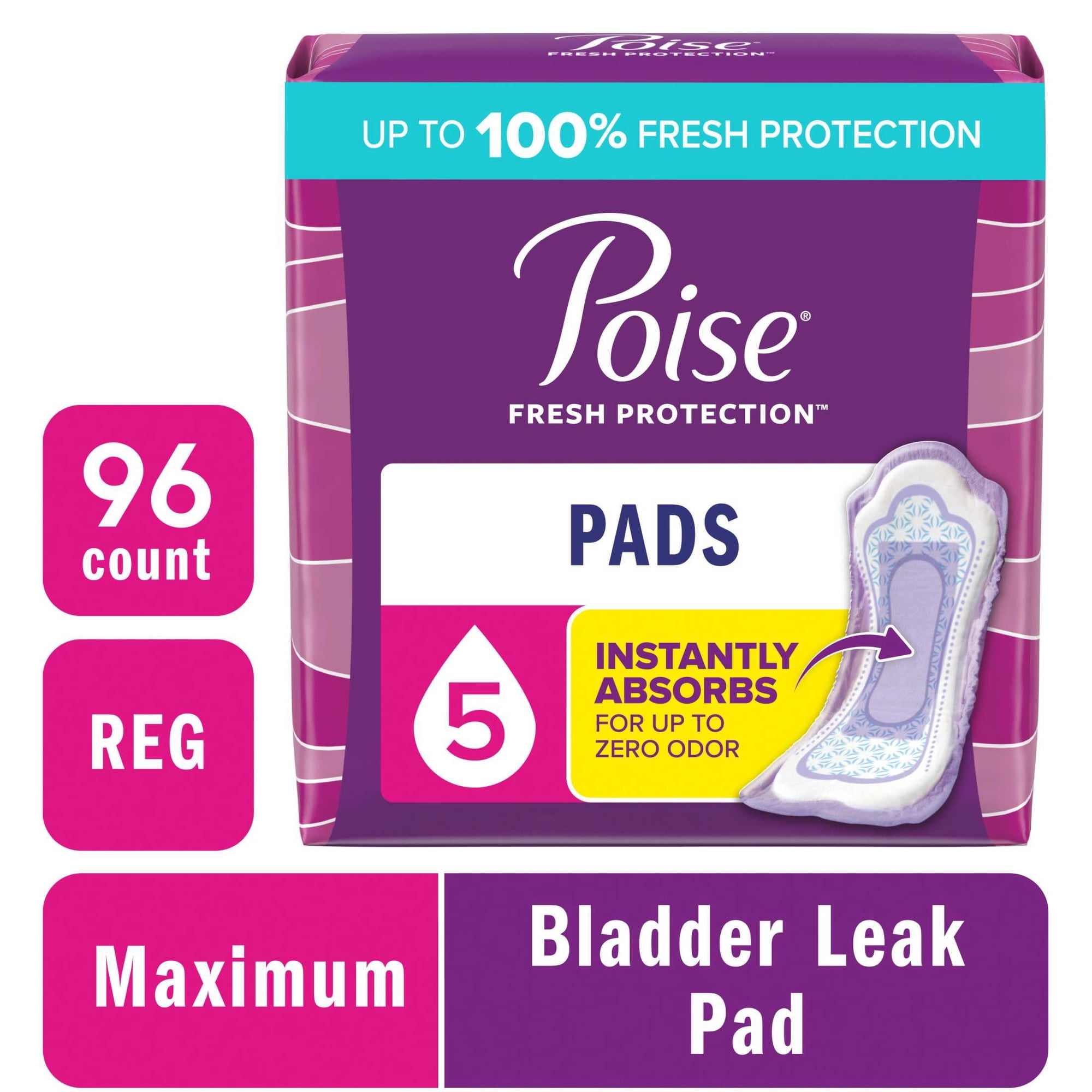 Poise Incontinence Pads for Women, 5 Drop Maximum Absorbency, Regular Length, 96 Count