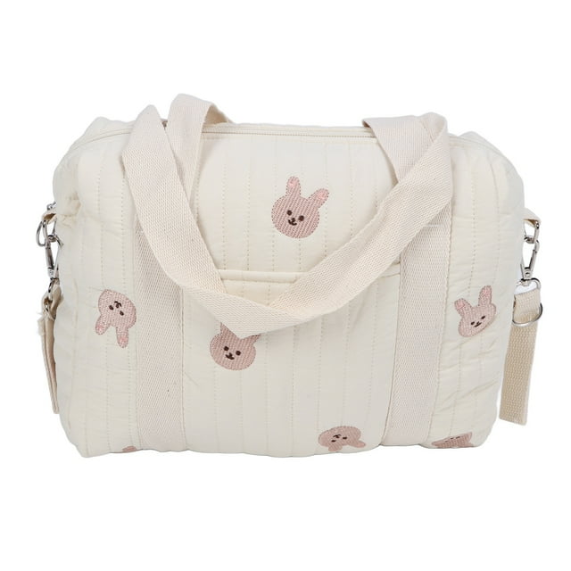 Bolsa de almacenamiento multifuncional para cochecito de bebé, con cremallera, bordada, reutilizable, para pañales, con diseño de conejo