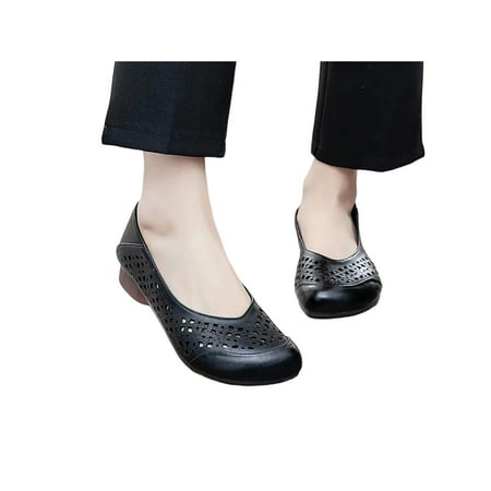 

Rotosw Ladies Flats Hollow Out Flat Shoes Slip On Casual Shoe Dress Loafers Dancing Comfort Low Heel Black 5.5