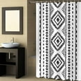 thumbnail image 2 of Fabric Shower Curtain, Boho Black Geometric Striped Farmhouse Style Shower Curtains with 12 Hooks Waterproof Machine Washable Bath Curtains for Bathroom, 72 x 96in, 2 of 6