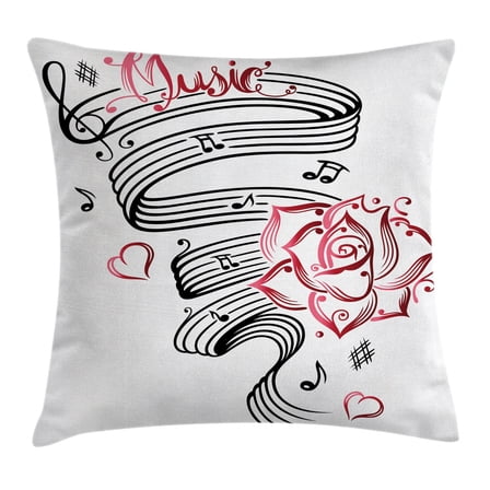 Tattoo Decor Throw Pillow Cushion Cover, Pencil Drawing Romantic Hourglass Symbol of Eternal Love with Roses Print, Decorative Square Accent Pillow Case, 16 X 16 Inches, Black and White, by Ambesonne